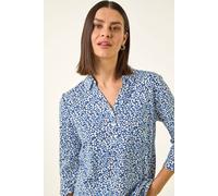 Roman Women's Heart Print Collared Top in Blue | Size: 18 Roman Blue 18