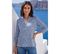 Roman Women's Heart Print Collared Top in Blue | Size: 16 Roman Blue 16