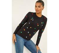 Roman Women's Heart Print Embroidered Jumper in Black | Size: 20 Roman Black 20