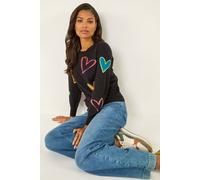 Roman Originals Heart Print Knitted Jumper for Women UK - Ladies Everyday Autumn Winter Round Neckline Comfy Soft Evening Vacation Work Party Night Out - Onyx Pink - Size 18