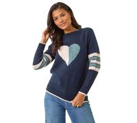 Roman Heart Print Stripe Sleeve Jumper In Midnight Midnight 14