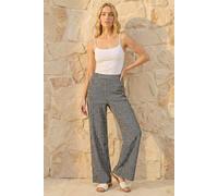 Roman Wide Leg Trousers for Women UK Ladies Palazzo Pants Evening Jersey Elasticated High Waist Smart Flared Culotte Office Work Going Out Loose Crepe Bottoms - Herringbone Grey - Size 14