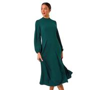 Roman High Neck Fit & Flare Stretch Dress for Women UK - Ladies Autumn Everyday Winter Holiday Long Sleeve Soft Knee Length Comfy Woven Fabric Frock Office Desk Gowns - Teal - Size 12