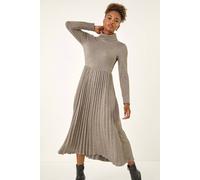 Roman Originals High Neck Pleated Midi Dress for Women UK - Ladies Everyday Autumn Winter Comfy Soft Evening Vacation Work Party Night Out - Grey - Size 12