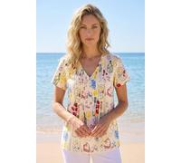 Roman Women's Holiday Print Pleated V-Neck Top in Cream | Size: 18 Roman Cream 18