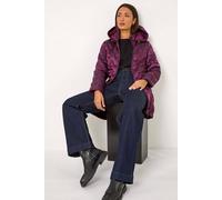 Roman Originals Wave Quilted Puffer Hooded Coat for Women UK - Ladies Everyday Autumn Winter Comfy Soft Evening Vacation Work Party Night Out - Magenta - Size 10