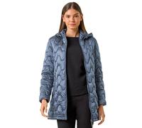 Roman Originals Wave Quilted Puffer Hooded Coat for Women UK - Ladies Everyday Autumn Winter Comfy Soft Evening Vacation Work Party Night Out - Steel Blue - Size 12