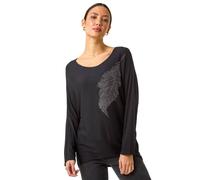 Roman Hotfix Feather Stretch Knit Top In Black Black S