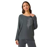 Roman Hotfix Feather Stretch Knit Top In Grey Grey M