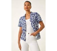 Ikat Print Linen Mix Shirt Roman Navy 12