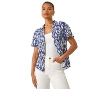 Roman Ikat Print Linen Mix Shirt In Navy Navy 16