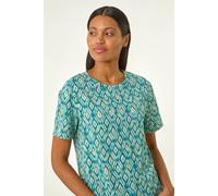 Roman Ikat Print Stretch T-Shirt In Teal Teal 20