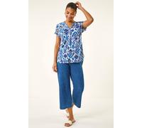 Roman Ikat Print Stretch Top In Blue Blue 10