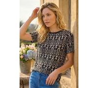 Roman Ikat Print Textured Stretch Top In Black Black