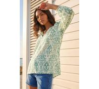 Roman Women's Ikat Print V-Neck Tunic Top in Green | Size: 14 Roman Green 14