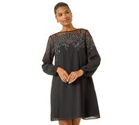 Roman Illusion Mesh Neck Sequin Dress In Black Black 16