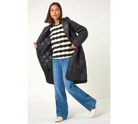Roman Iridescent Diamond Quilted Hooded Coat In Black Black 10