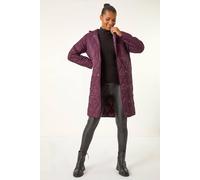 Roman Iridescent Diamond Quilted Hooded Coat In Plum Plum 12