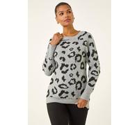 Roman Women's Jacquard Animal Print Jumper in Grey | Size: 14 Roman Grey 14