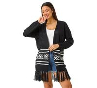 Roman Jacquard Fringe Hem Knit Cardigan In Black Black 14