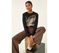 Roman Originals Jacquard Sparkly Knit Jumper for Women UK - Ladies Everyday Autumn Winter Crew Neckline Comfy Soft Evening Vacation Work Party Night Out - Black - Size 16