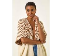 Roman Originals Jacquard Pattern Knit Cardigan for Women UK - Ladies Everyday Holiday Spring Summer Comfy Soft Evening Vacation Work Party - Ivory - Size 18