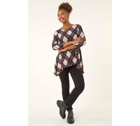 Roman Originals Hanky Hem Tunic Top for Women UK - Ladies Longline Blouse Asymmetric Hemline Casual Slouch Loose 3/4 Sleeves Round Neck Relaxed Comfortable Holiday - Pink Jacquard - Size 18