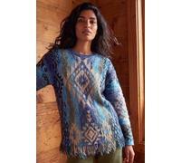 Roman Originals Jacquard Tassel Trim Knit Jumper for Women UK - Ladies Everyday Autumn Winter Crew Neckline Comfy Soft Evening Vacation Work Party Night Out - Blue - Size 16