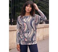 Roman Jersey Printed Slash Neck Banded Hem Top Pink