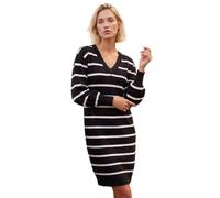 Roman Knitted Jumper Dress for Women UK Ladies Knit Knitwear Autumn Winter Casual Smart Pull On Work Long Sleeves Slouch Relaxed Flattering Over Knee Length V Neck - Black White - Size 16