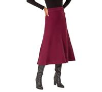Roman Knitted Skirt for Women UK Ladies Midi Maxi Full Length Winter Autumn A-Line Swing Pull On Smart Casual Work Office Elasticated Waist Flattering Knit Knitwear - Wine - Size 16