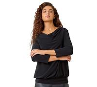 Roman Lace Back Cowl Neck Stretch Top for Women UK - Ladies Autumn Everyday Winter Holiday 3/4 Sleeve Soft Bubble Hemline Comfy Jersey Blouse Desk to Dinner Shirts - Black - Size 10