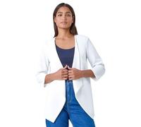 Roman Lace Back Waterfall Jacket for Women UK - Ladies Spring Everyday Summer Holiday Open Front Comfy 3/4 Sleeve Soft Longline Fit Dinner Date Office Jackets - Ivory - Size 12