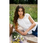 Lace Embroidered Crinkle Blouse Broderie Anglaise Cotton Top Roman White 20