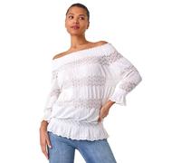 Roman Lace Insert Frill Bardot Top In Cream Cream 18