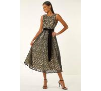 Roman Lace Overlay Bow Detail Midi Dress In Black Black 16