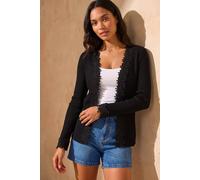 Roman Originals Lace Trim Knit Cardigan for Women UK - Ladies Everyday Holiday Spring Summer Comfy Soft Evening Vacation Work Party - Black - Size 14