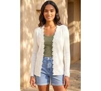 Roman Originals Lace Trim Knit Cardigan for Women UK - Ladies Everyday Holiday Spring Summer Comfy Soft Evening Vacation Work Party - Ivory - Size 16