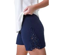 Roman Lace Trim Stretch Shorts for Women UK - Ladies Spring Everyday Summer Holiday Pull On Comfy Elasticated Waistband Soft Trim Details Daywear Vacation Bottoms - Navy - Size 14