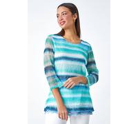 Roman Originals Mesh Overlay Floral Print Blouse for Women UK - Ladies Smart Top Casual T-Shirt Summer Spring Flower Printed Mesh Layer Stretch Jersey Comfy Tee Shirt - Blue White Green - Size 20