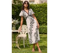 Roman Lace Trim V-Neck Chiffon Midi Dress In White White