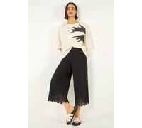 Roman Women's Laser Cut Wide Leg Trouser in Black | Size: 18 Roman Black 18
