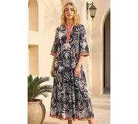 Roman Originals Floral Print Border Maxi Dress for Women UK - Ladies Everyday Holiday Spring Summer V-Neckline Comfy Soft Evening Vacation Work Party - Leaf Black - Size 12