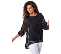 Roman Leaf Burnout Print Chiffon Overlay Top In Black Black 10