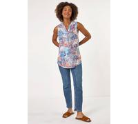 Roman Originals Sleeveless Shirt for Women UK Ladies Vest Tank Top Summer Smart Blouse Stretchy Jersey T-Shirt Casual Spring Holiday Party Beach Vacation Notch Neck - Orange Leaf - Size 10