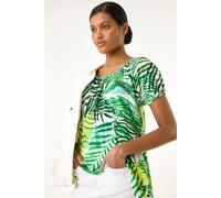Leaf Print Asymmetric Stretch Tunic Top Roman Green 14