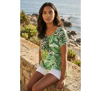 Roman Originals Leaf Print Asymmetric Stretch Tunic Top for Women UK - Ladies Everyday Holiday Spring Summer Round Neckline Comfy Soft Evening Vacation Work Party - Green - Size 14
