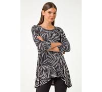 Roman Originals Hanky Hem Tunic Top for Women UK - Ladies Longline Blouse Asymmetric Hemline Casual Slouch Loose 3/4 Sleeves Round Neck Relaxed Comfortable Holiday - Noir Grey - Size 12