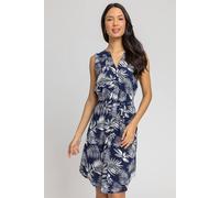 Roman Leaf Print Belted Shift Dress In Navy Navy 20