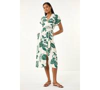 Roman Women's Leaf Print Belted Shirt Midi Dress in Green | Size: 18 Roman Green 18